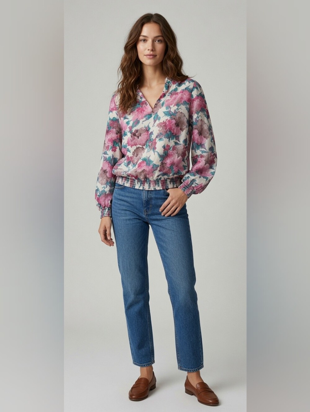 GW Division Of Graff Floral Blouse‎ L Bohemian Casual 80s Cottage Lightweight